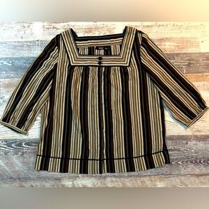 Women’s XL a.n.a 3/4 Sleeve Square Neck, Black & Tan Blouse!